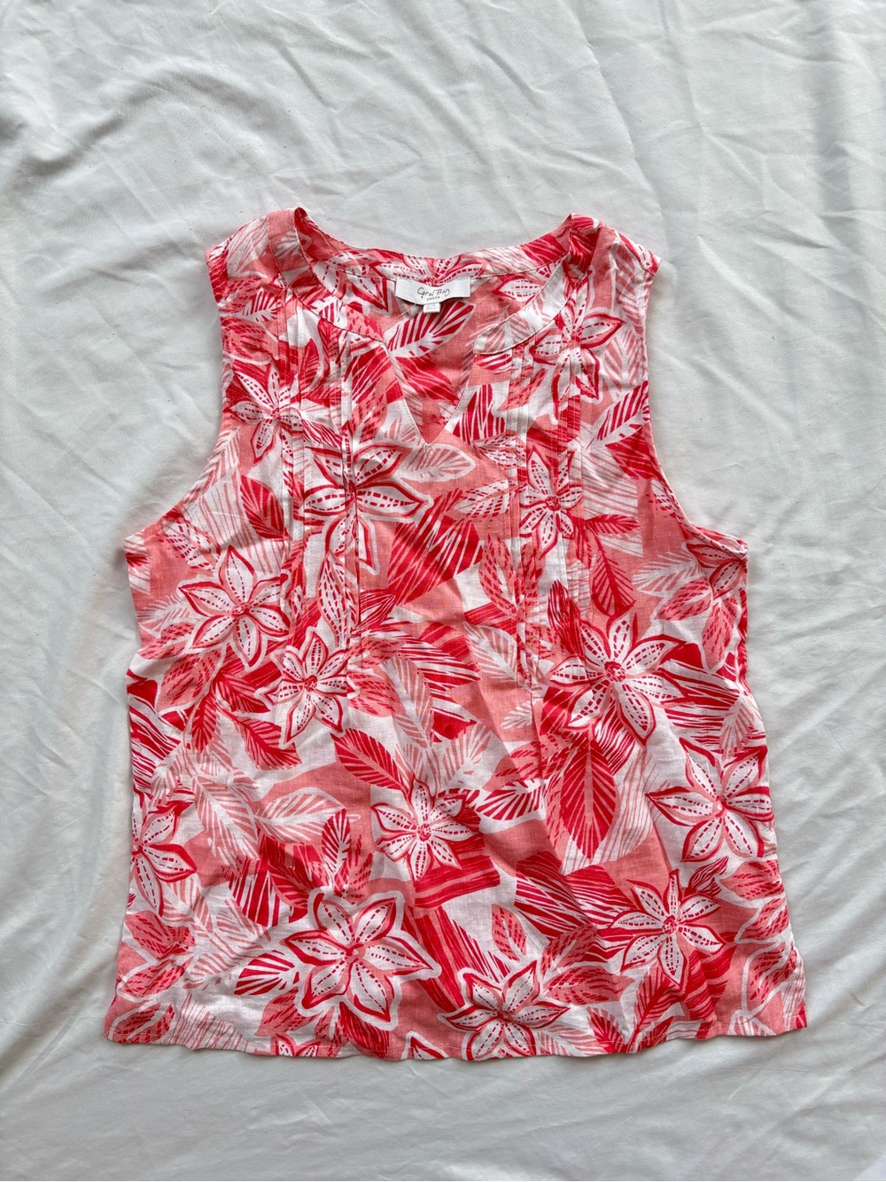 Coral Bay Small S Floral Linen Blend Sleeveless Top